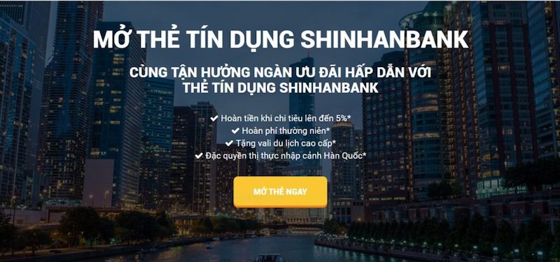 Làm thẻ tín dụng ngân hàng Shinhan trực tuyến