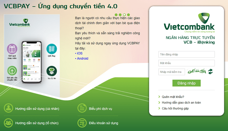 Đăng nhập vào app VCB – IB@nking là bạn có thể rút tiền tiết kiệm dễ dàng