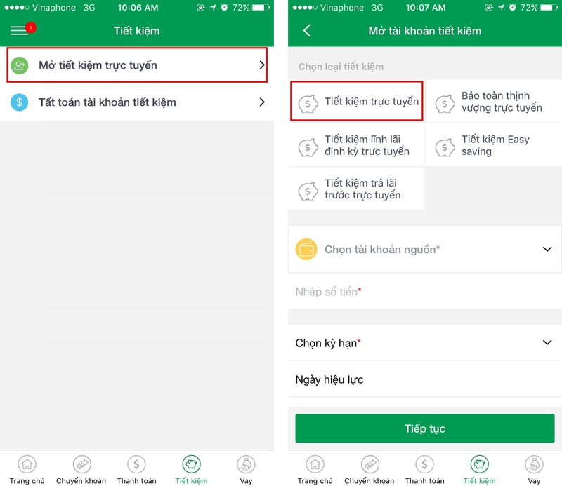 Với sổ tiết kiệm online, bạn chỉ cần tải App và đăng ký trên dịch vụ Internet Banking