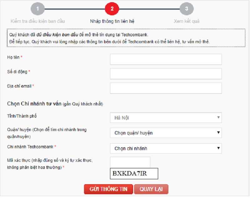 Bạn cần cập nhập thông tin liên hệ khi mở thẻ Techcombank online