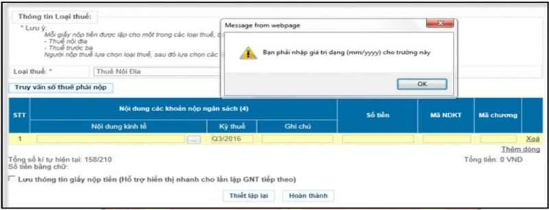 Bạn cần nhớ định dạng trường của kỳ thuế là mm/yyyy, ví dụ kỳ thuế là 01/2021