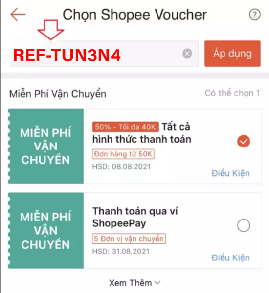  Nhập mã giới thiệu Shopee để nhận Voucher 50K